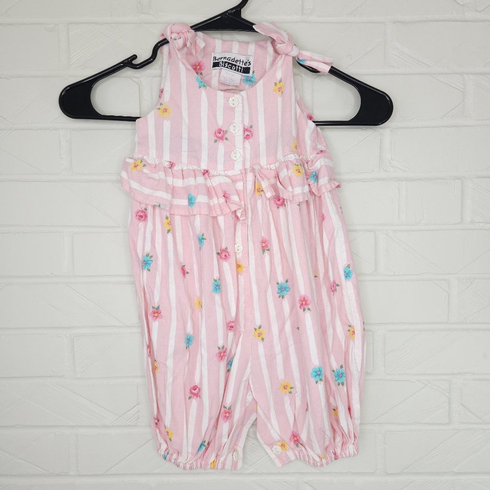 Bernadette's Biscotti Pink Stripe and Floral Jumpsuit Romper Tie Shoulder 24M
